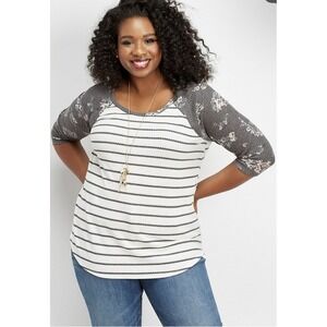 24/7 Maurices Womens Thermal Floral Stripe Baseball Tee XXL‎